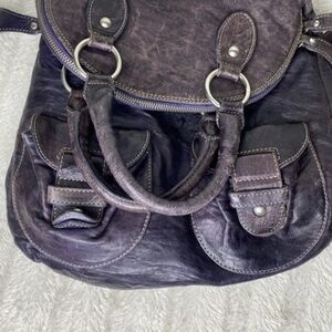 L'Incontro Purple Leather Satchel Handbag Made In Italy